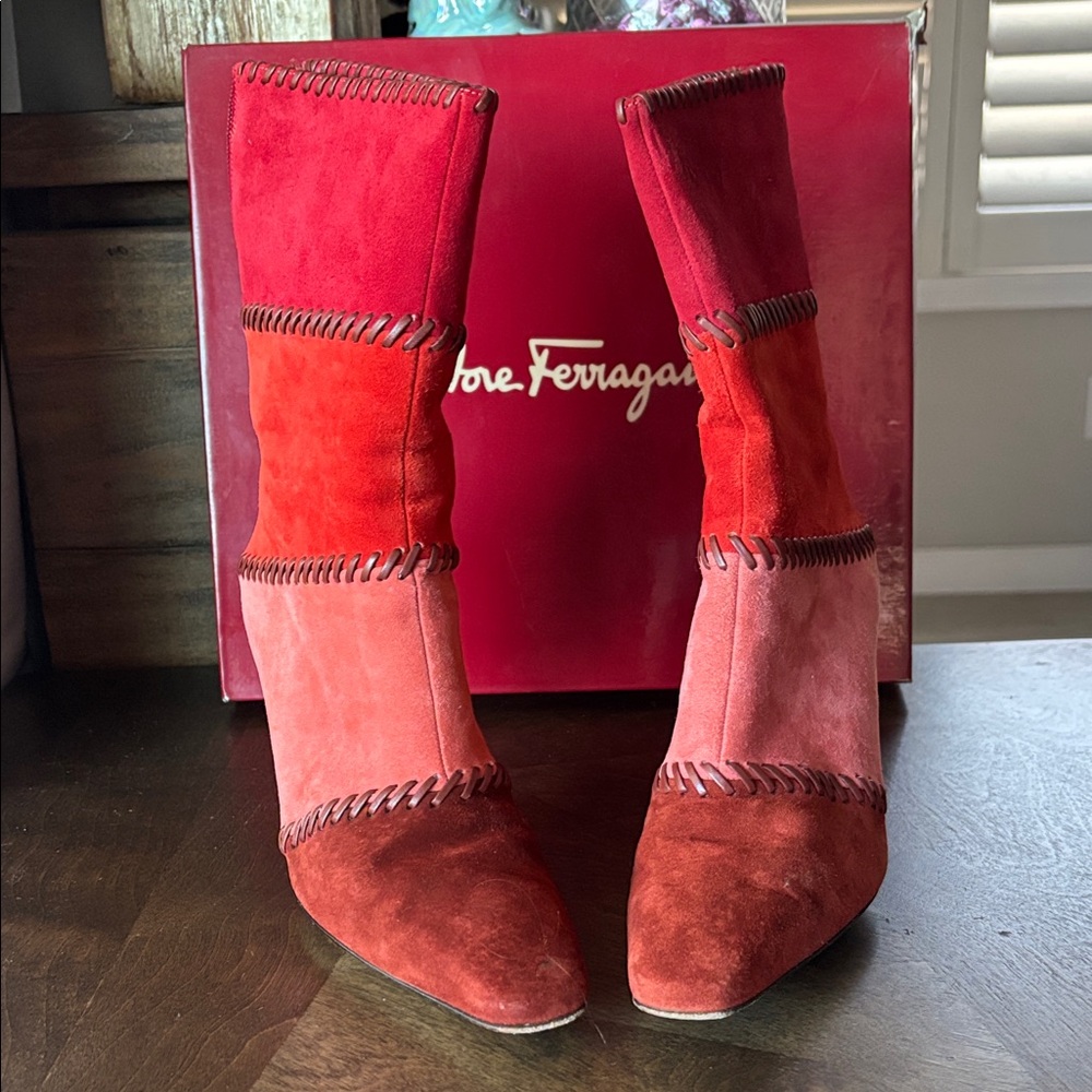 Salvatore Ferragamo Multicolor Suede Heeled Boots